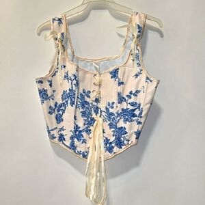 Floral Blue and White Women's Top